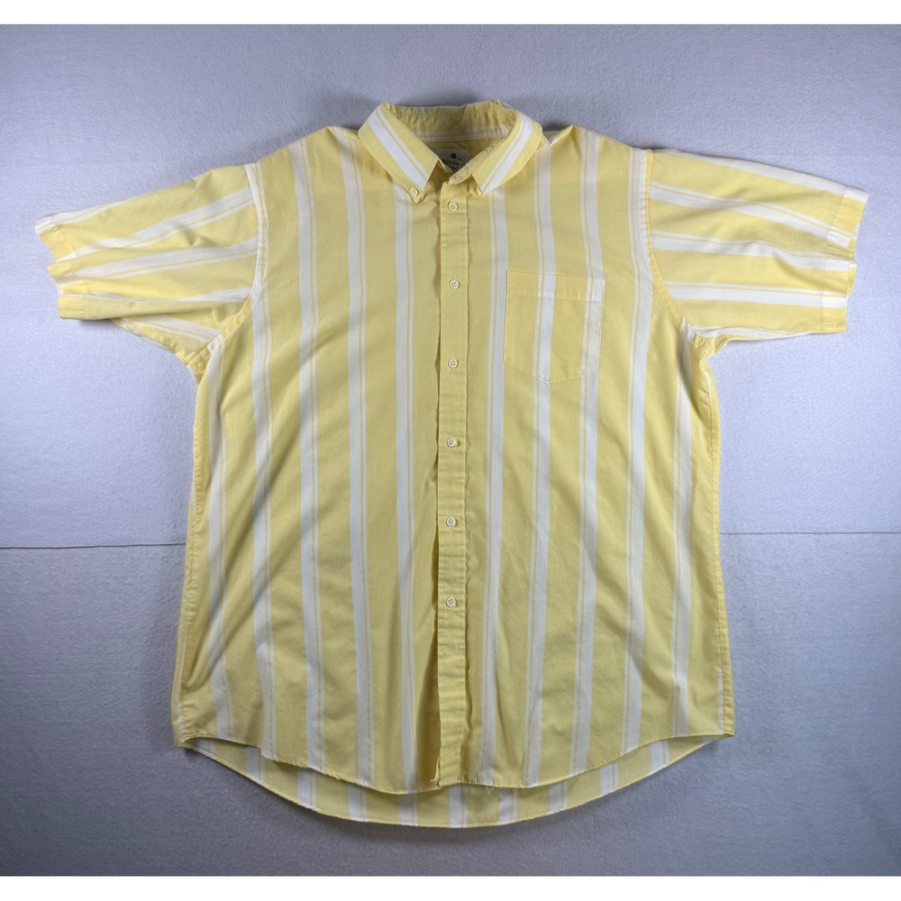 Matrix Mens XL Short Sleeve Button Down Shirt Yellow White Striped Vintage Style
